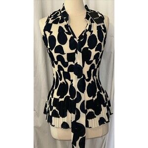 DKNY Sleeveless Blouse Tank Top For Suits Office Size Large Cream Black Navy